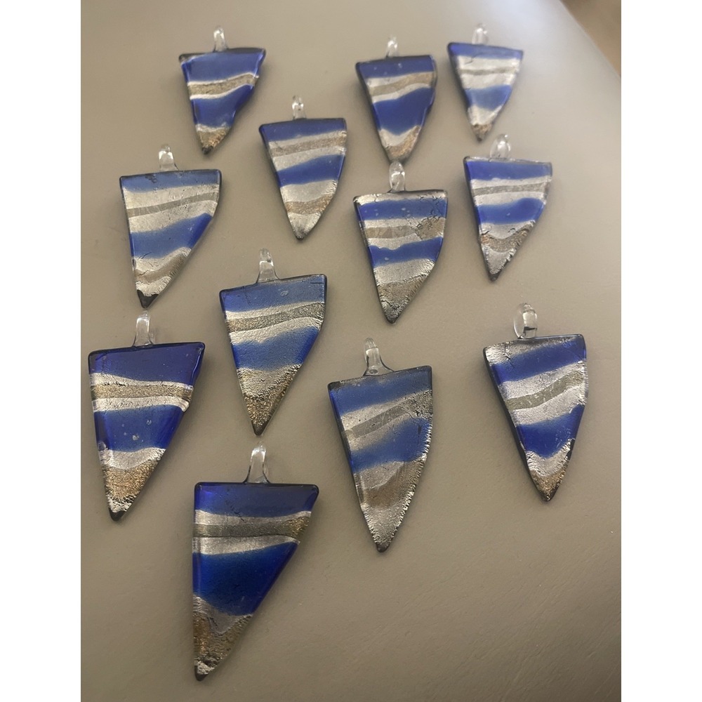 Lot‎ of 4 Fused Glass Pendant Handmade Blue Gold Silver Arrow Head Shaped